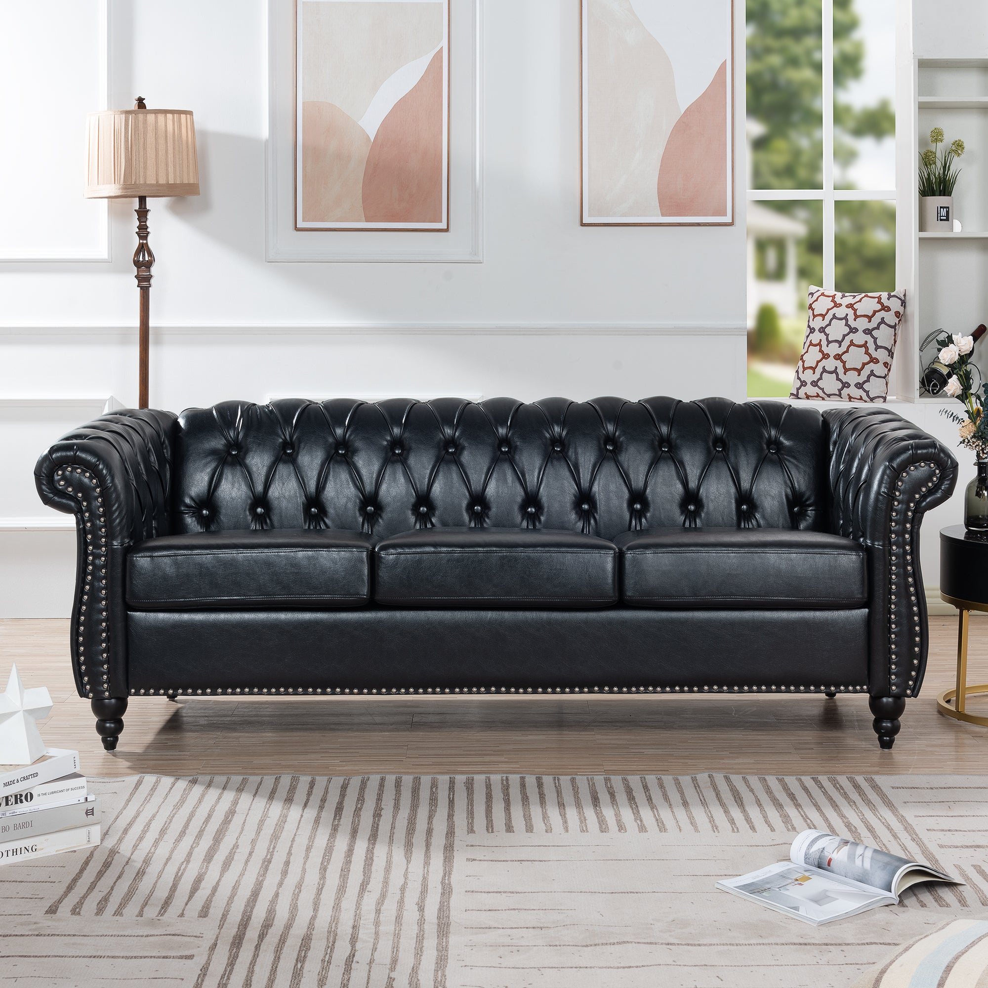 Retro Chesterfield Style Sofa, 3-Seater, PU Leather