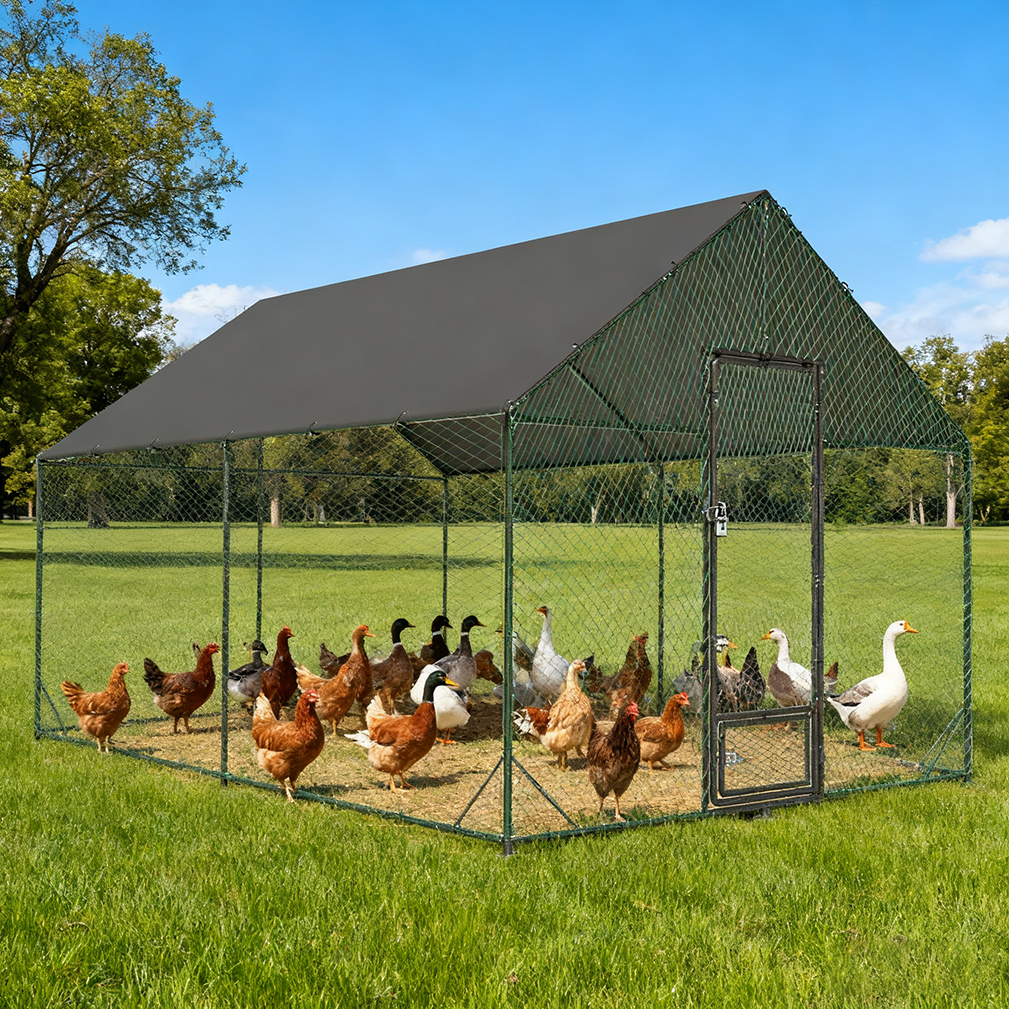 Sturdy Chicken Coop Walk-in Chicken Run Coop Metal Frame 2.7M Height