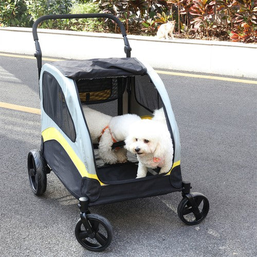 Large Double Seat Dog Stroller Pet Pram Wagon Dividered Travel Pushchair Carrier