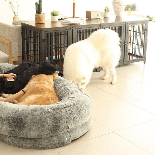 4 Doors Ultra Thicken Dog Crate Cage End Table Divided Dog Puppy Kennel f/ 2 Dog