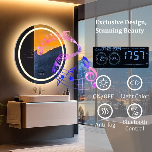 Dual Lights Bluetooth LED Bathroom Mirror Anti-fog Makeup Mirror Shatter-proof