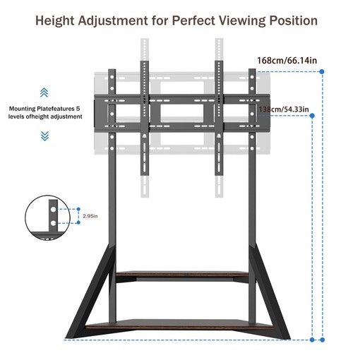Reinforced Metal 65-100" TV Floor Stand 2 Tier Shelf TV Mount Adjustable Height