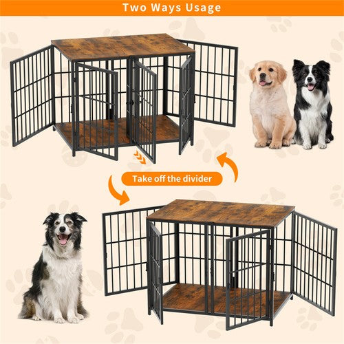4 Doors Ultra Thicken Dog Crate Cage End Table Divided Dog Puppy Kennel f/ 2 Dog