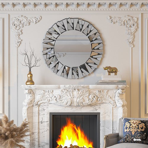80CM Large Decorative Mirror Unique 3D Starburst Wall Mirror with Beveled Edge