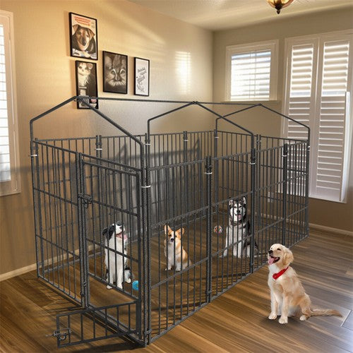 Upgraded Thicken Pet Dog Kennel Heavy Duty Metal Dog Cage House w/ Feeding Door