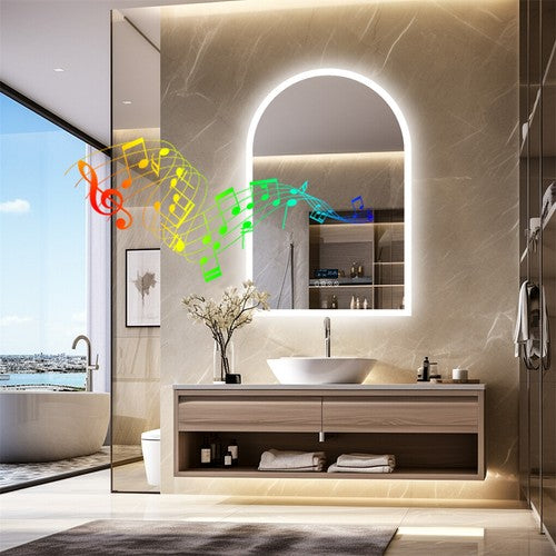 Arched LED Backlit Bathroom Mirror Music Bluetooth Speaker Vanity Mirror 3 Color