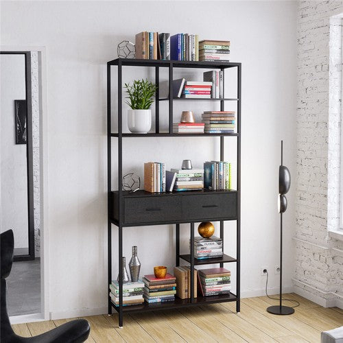 Tall Bookshelf Industrial Display Standing Shelf Units File Cabinet with Drawers
