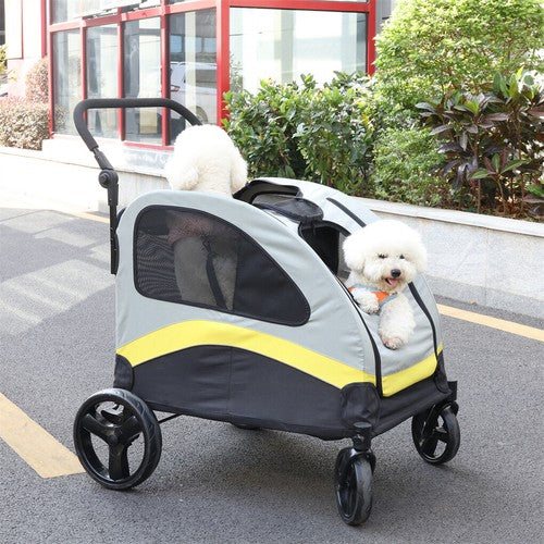 Large Double Seat Dog Stroller Pet Pram Wagon Dividered Travel Pushchair Carrier