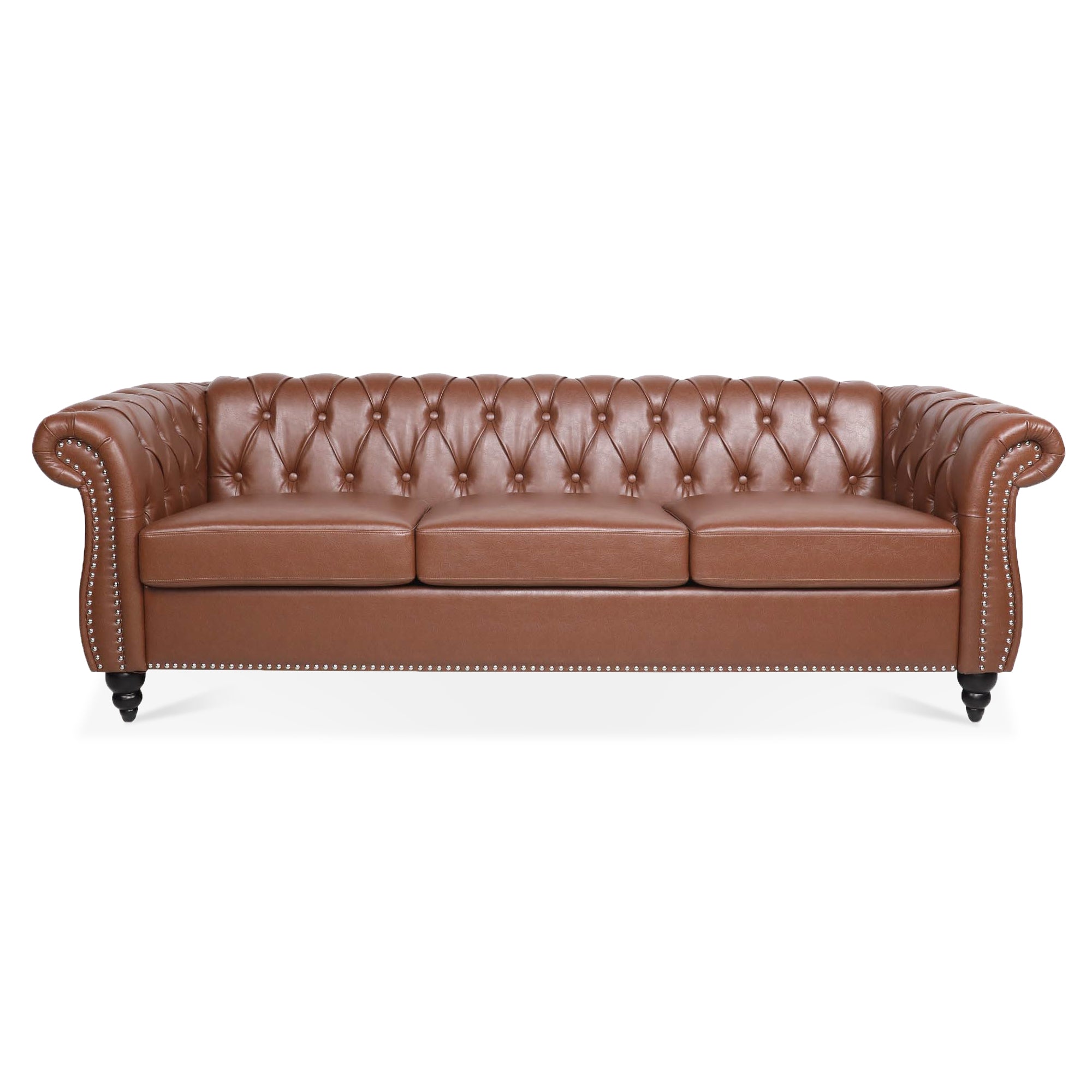 Retro Chesterfield Style Sofa, 3-Seater, PU Leather