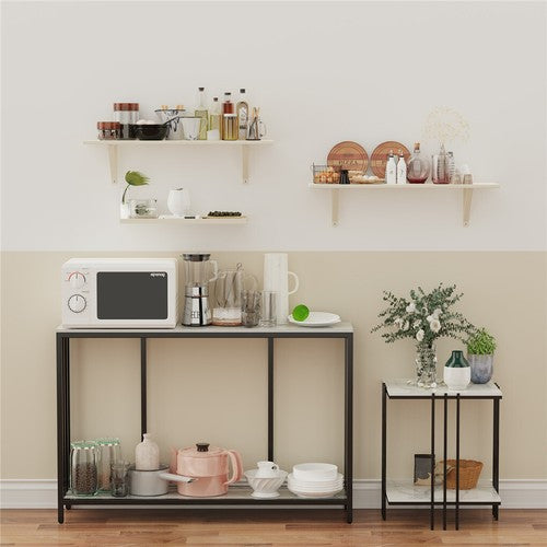 2-Tier White Marble Entryway Console Table Extra Long Foyer Couch Table