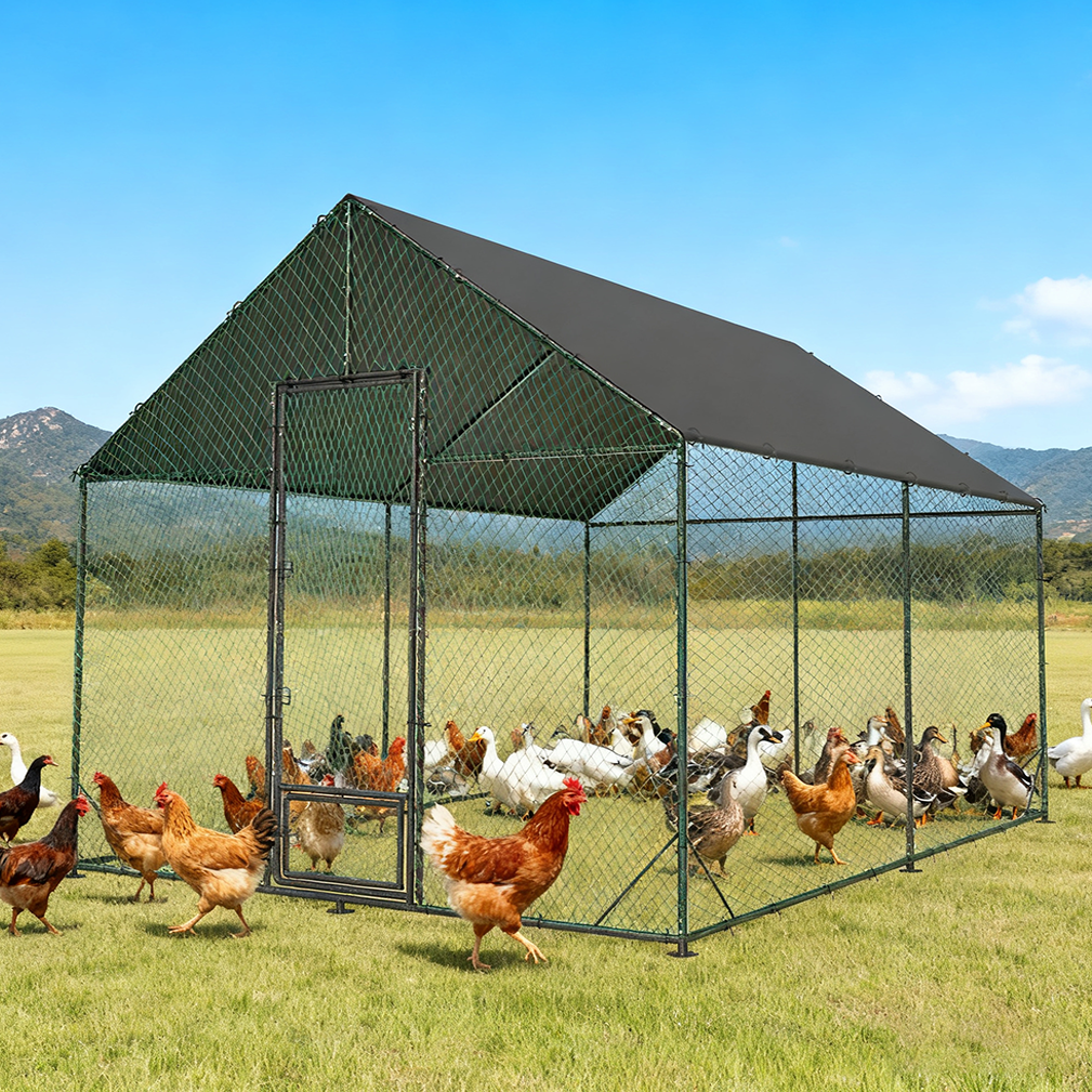 Sturdy Chicken Coop Walk-in Chicken Run Coop Metal Frame 2.7M Height
