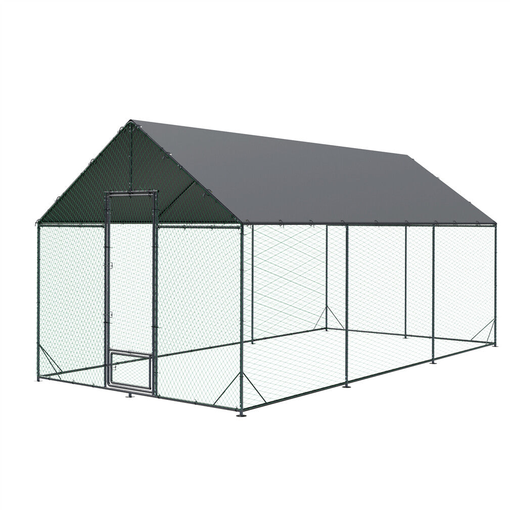 Sturdy Chicken Coop Walk-in Chicken Run Coop Metal Frame 2.7M Height