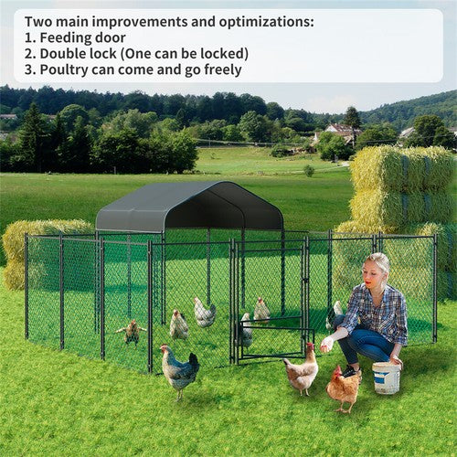 Large Iron Walk-in Chicken Run Coop Heavy Duty Poultry Rabbit Kennel Hutch Pen