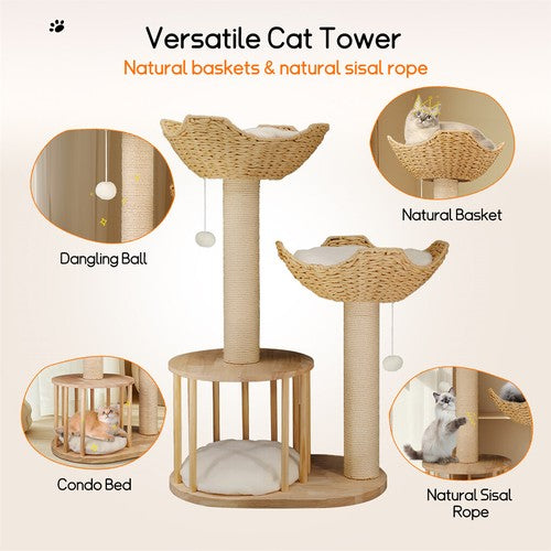 3-Tier Cat Tree Activity Tower Condo Furniture with Cozy Plush Cushion