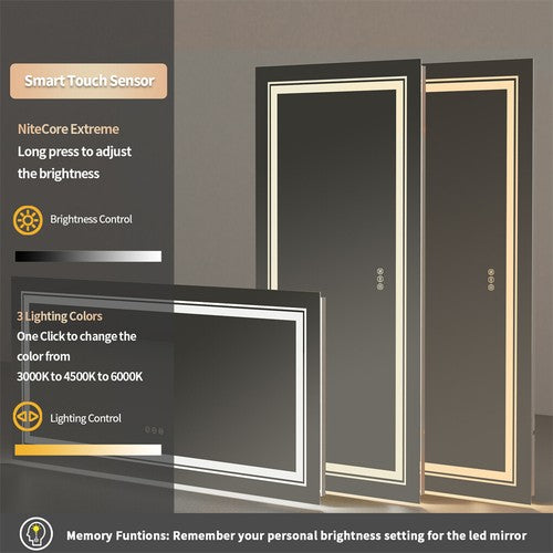 LED Bathroom Mirror Double Light Vanity Makeup Mirror Tall Full-Size Body Mirror