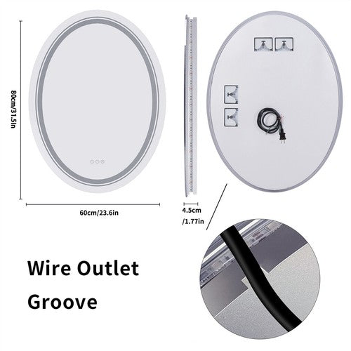 Dual Lights LED Oval Bathroom Mirror Anti-fog HD Hotel Makeup Mirror