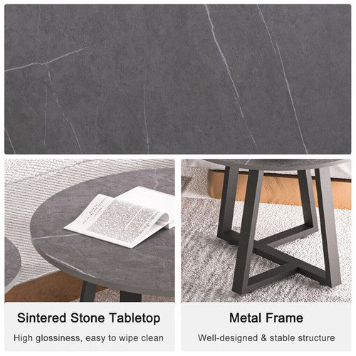 2PCS Nordic Nesting Coffee Table Marble Side End Tables Round Plate Home Office