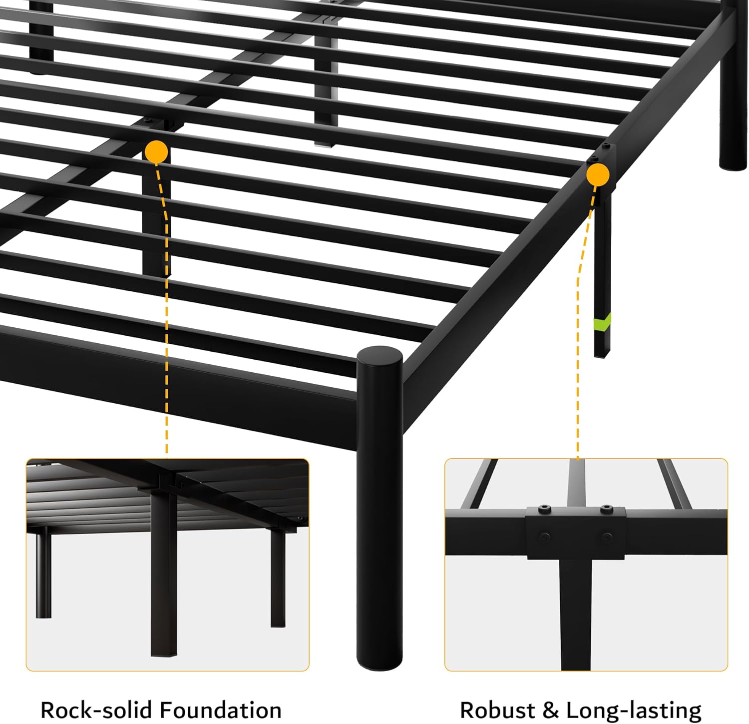 Eeeza Metal Bed Frame with Headboard, Queen Size, Black