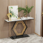 Solid Marble Console Table Entryway Table Hexagon Metal Frame Sofa Behind Table