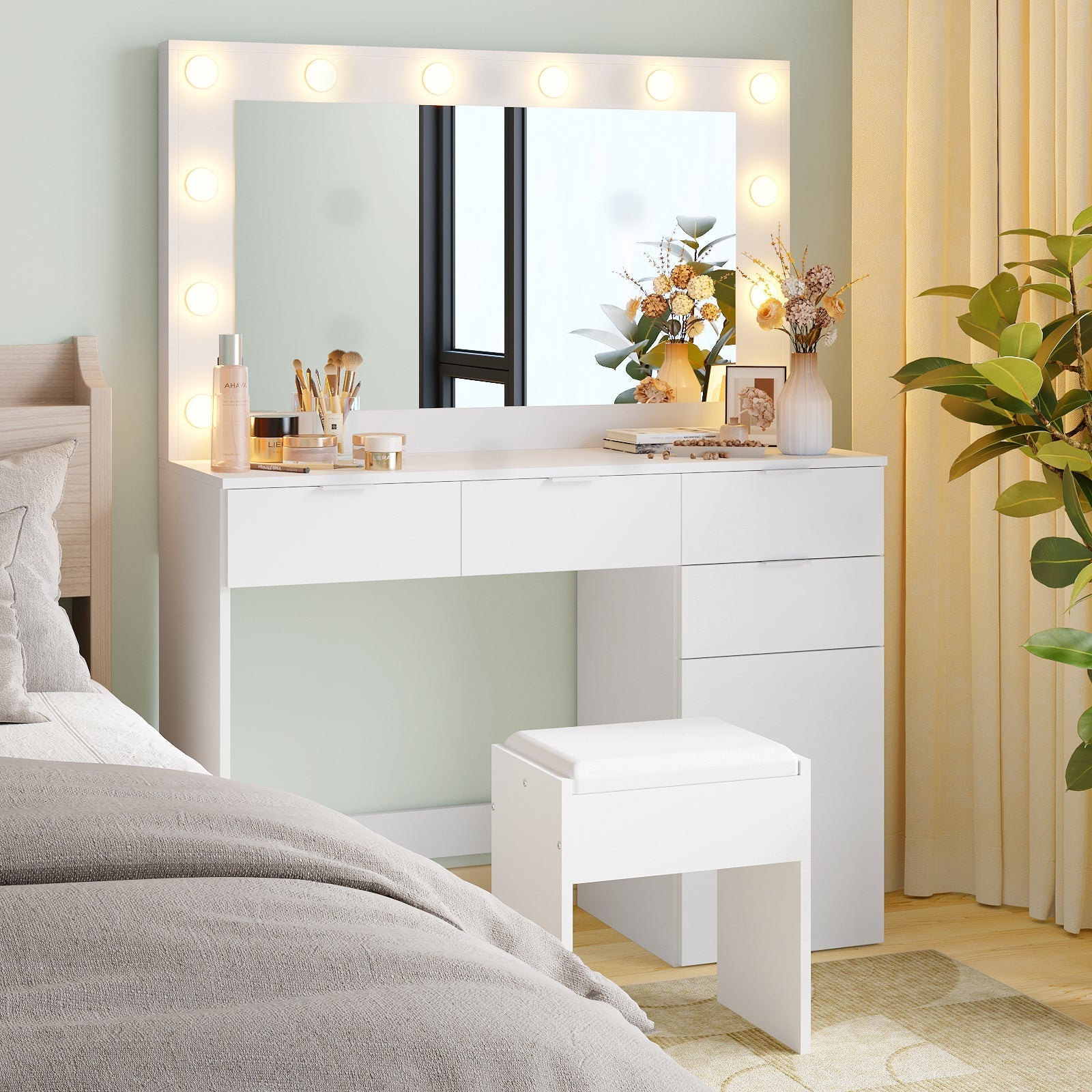 Advwin Dressing Table Stool Set 12 LED Bulbs