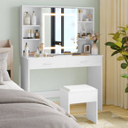 Advwin Dressing Table Stool Set LED Slide Mirror