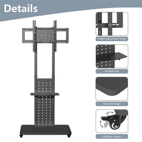 32"-65" Heavy Floor TV Stand Rotating Mobile TV Mount Bracket Height Adjustable