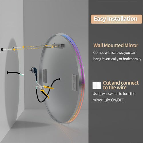 Smart Round RGB Bathroom Mirror Bluetooth Speaker Shower Mirror Anti-Fog Memory
