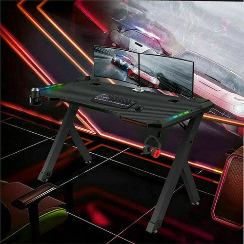 Gaming Desk Computer Table PC Laptop RGB LED Lights Racing Gamer Workstation 40"