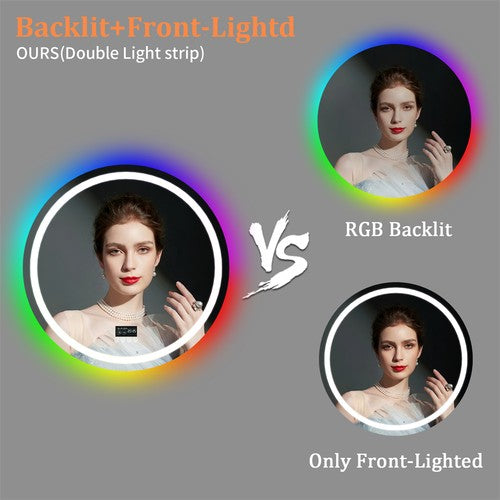 Smart Round RGB Bathroom Mirror Bluetooth Speaker Shower Mirror Anti-Fog Memory