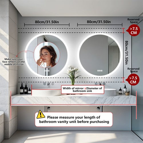 80CM LED Lighted Bathroom Mirror Backlit Bluetooth Vanity Mirror Shatterproof AU