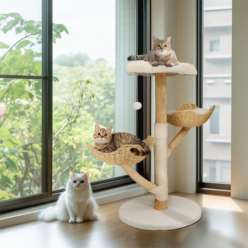 Large Multi-Level Cat Tree Activity Tower Cozy Kitten Play House w/Plush Cushion