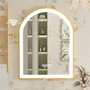 Large Arch LED Bathroom Mirror Anti-fog Thick Gold Aluminum Frame Makeup Mirror