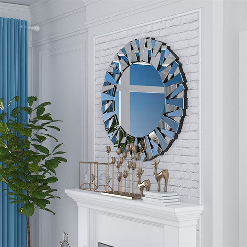 80CM Large Decorative Mirror Unique 3D Starburst Wall Mirror with Beveled Edge