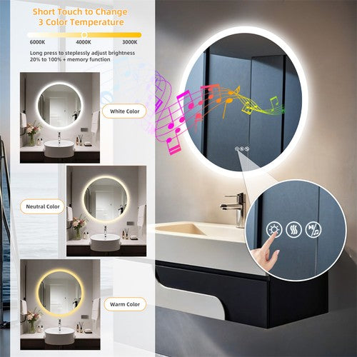 80CM LED Lighted Bathroom Mirror Backlit Bluetooth Vanity Mirror Shatterproof AU