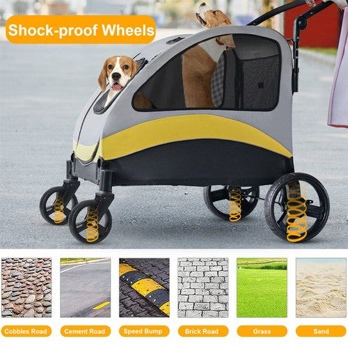 Large Double Seat Dog Stroller Pet Pram Wagon Dividered Travel Pushchair Carrier