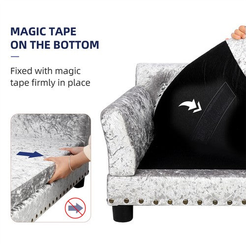 Deluxe Tufted Velvet Dog Sofa Bed Rivet Memory Foam Mattress Pet Dog Sofa Couch