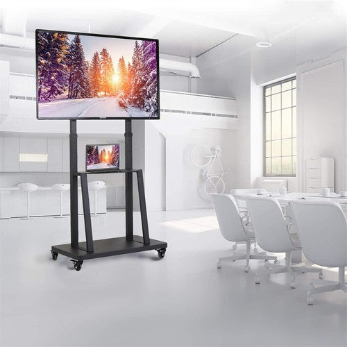 Mobile TV Cart for 32-100" Height Adjustable Rolling Floor TV Stand w/ Dual Tray