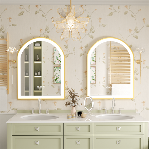 Large Arch LED Bathroom Mirror Anti-fog Thick Gold Aluminum Frame Makeup Mirror