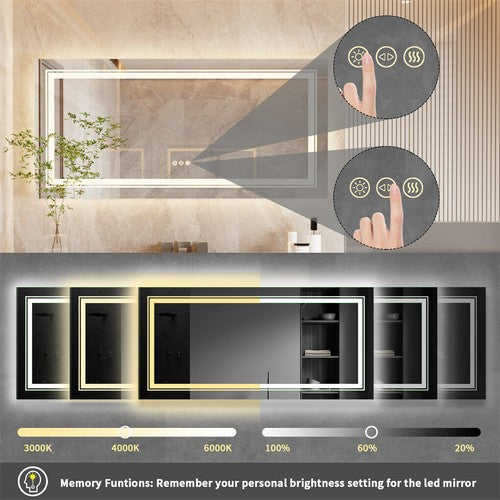 1600MM Huge LED Bathroom Mirror Dual Lights Makeup Mirror Anti-fog Dimmable AU