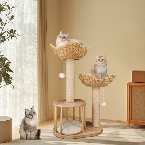 3-Tier Cat Tree Activity Tower Condo Furniture with Cozy Plush Cushion