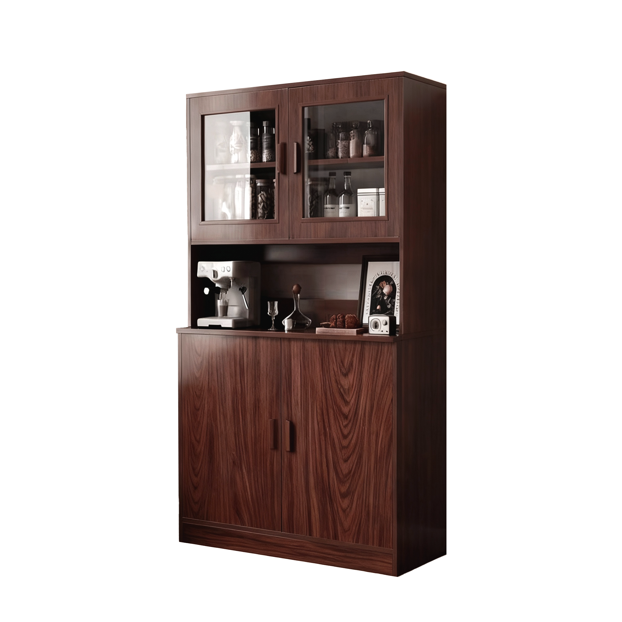 Eeeza MDF Kitchen Buffet Hutch Cabinet – 80×32×182cm, Tall Narrow Storage with Acrylic Doors