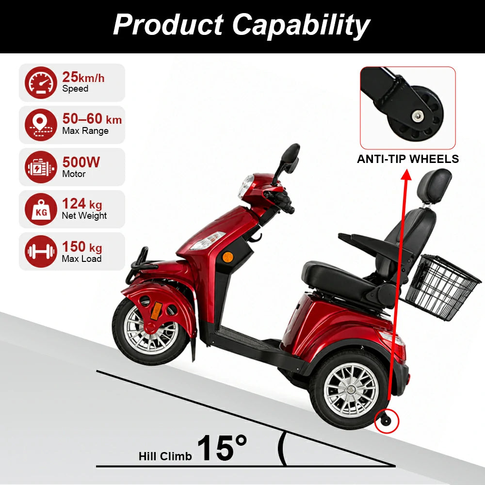 Eeeza B03/B03B 4-Wheel Electric Mobility Scooter, 500W, 150kg Max Load