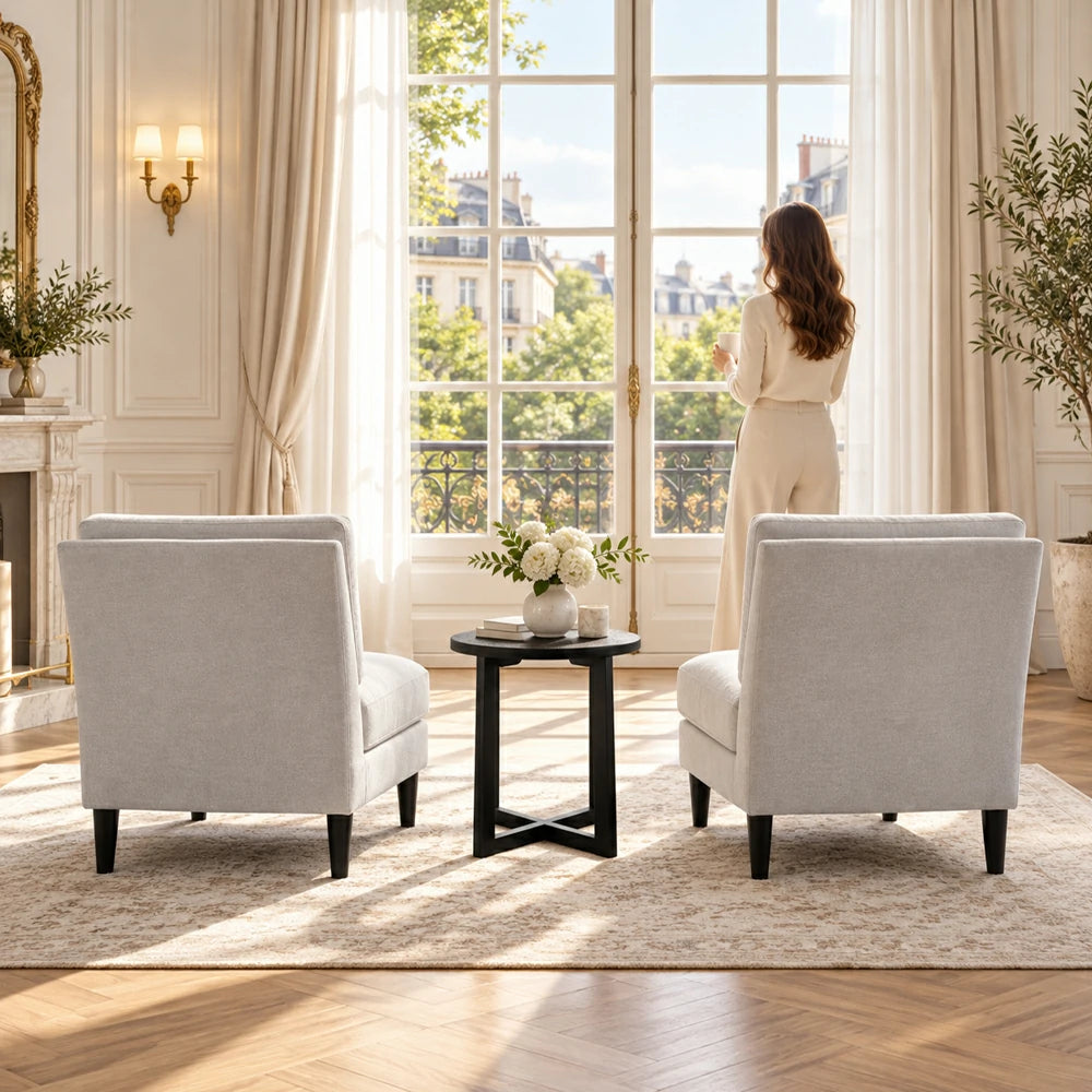 Brio Classic Sofa Chair and Coffee Table Set, Fabric and Wood