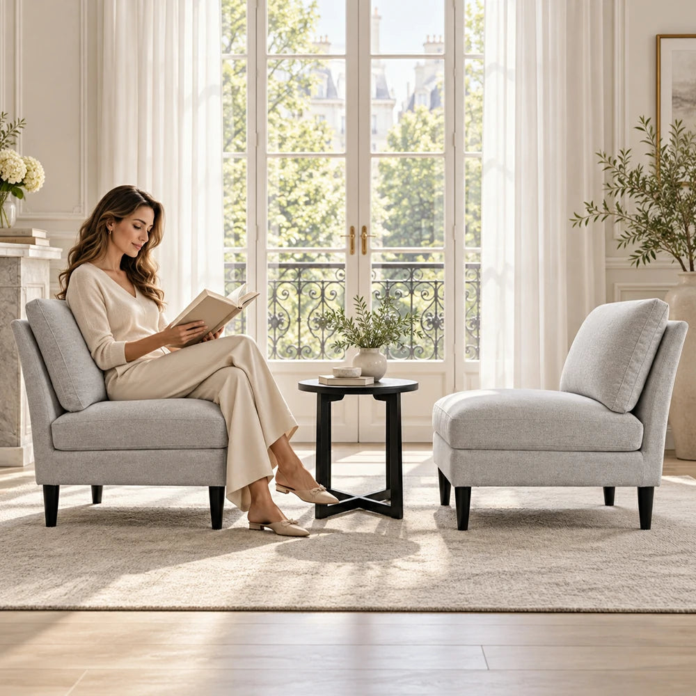 Brio Classic Sofa Chair and Coffee Table Set, Fabric and Wood