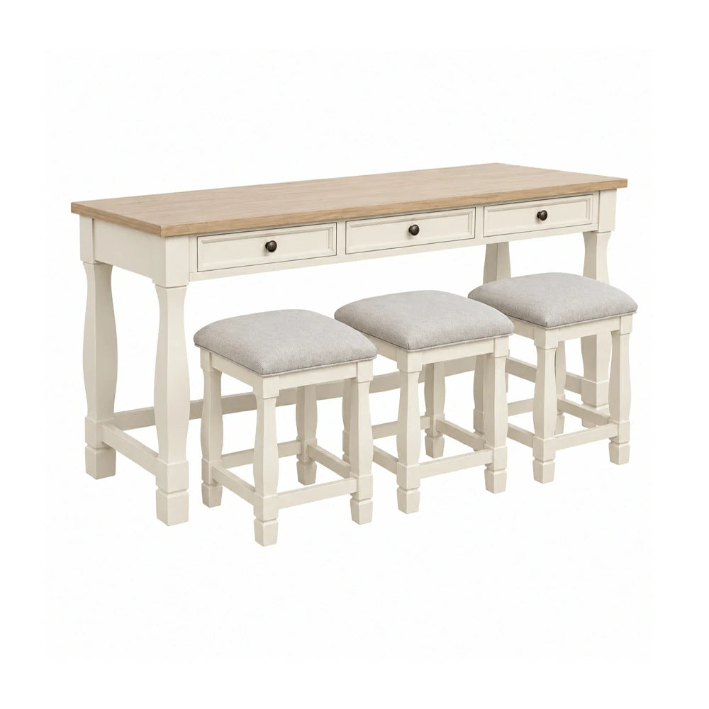 Brio Multi-Purpose Desk and Stools Set, Rubber Wood, White