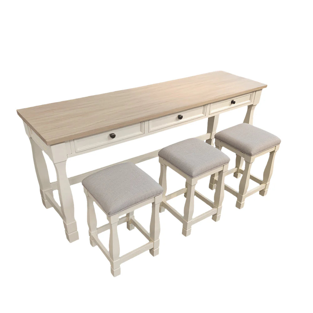 Brio Multi-Purpose Desk and Stools Set, Rubber Wood, White