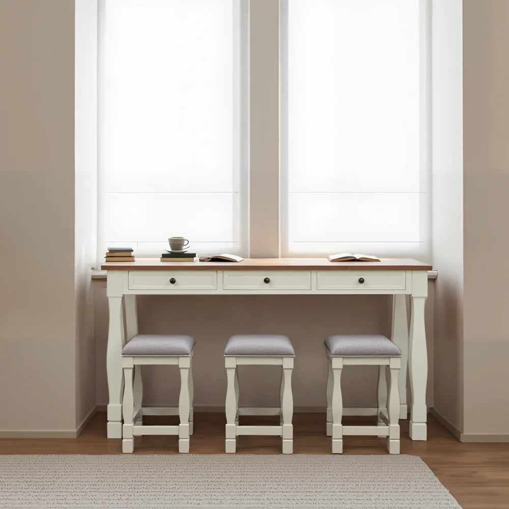 Brio Multi-Purpose Desk and Stools Set, Rubber Wood, White