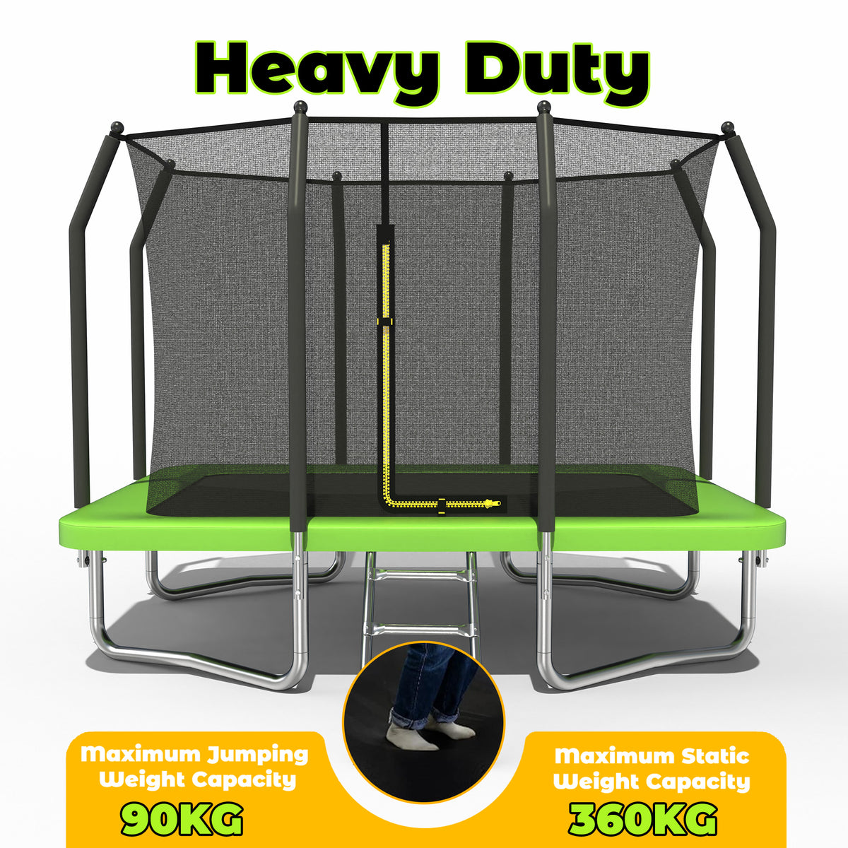 Eeeza Outdoor Trampoline, Rectangular, 90kg Capacity, 7*10 Ft