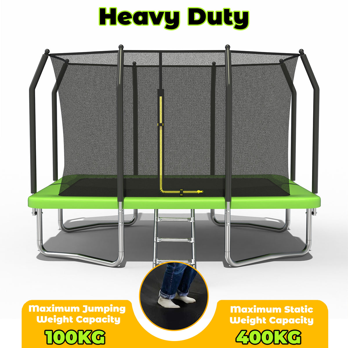 Eeeza Outdoor Trampoline, Rectangular, 100kg Capacity, 8*11 Ft