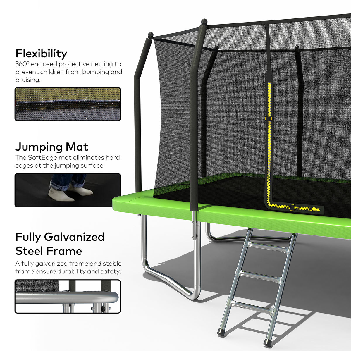 Eeeza Outdoor Trampoline, Rectangular, 100kg Capacity, 9*12 Ft